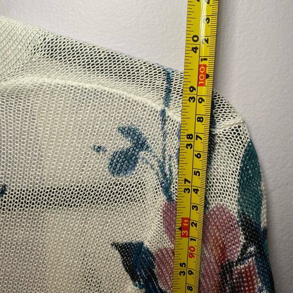 J. Jill Women's size XS White Floral Linen Blend Duster Long Cardigan Minimalist - Picture 7 of 8